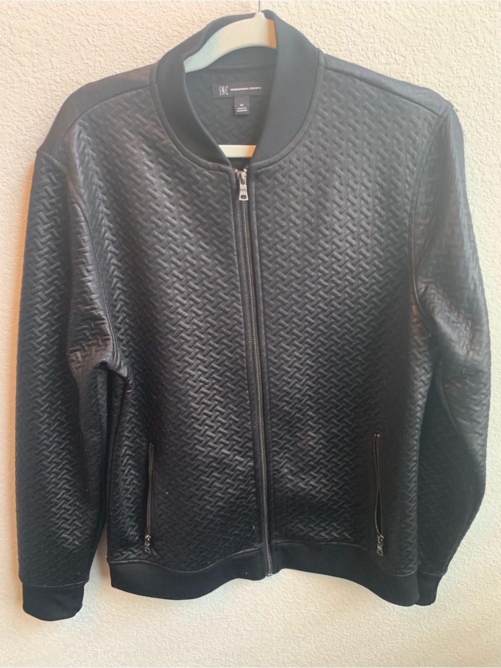 INC International Concepts Black Quilted Bomber Jacket